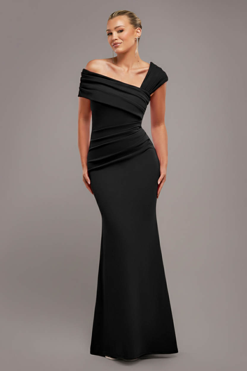 One Shoulder Evening Maxi Dress - Black DR3231