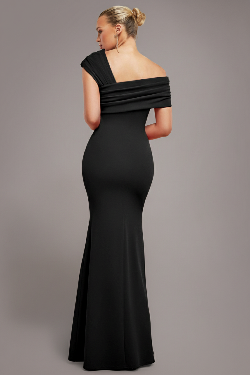 One Shoulder Evening Maxi Dress - Black DR3231