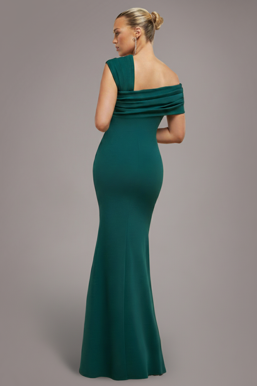 One Shoulder Evening Maxi Dress - Emerald Green DR3231