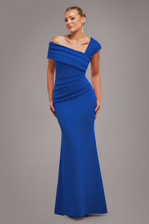 One Shoulder Evening Maxi Dress - Royal Blue by Goddiva