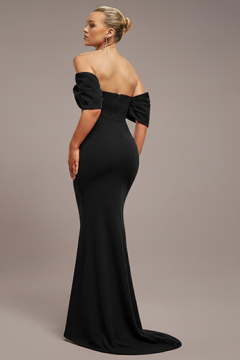 Off The Shoulder Draped Sleeve Maxi Dress - Black DR3259