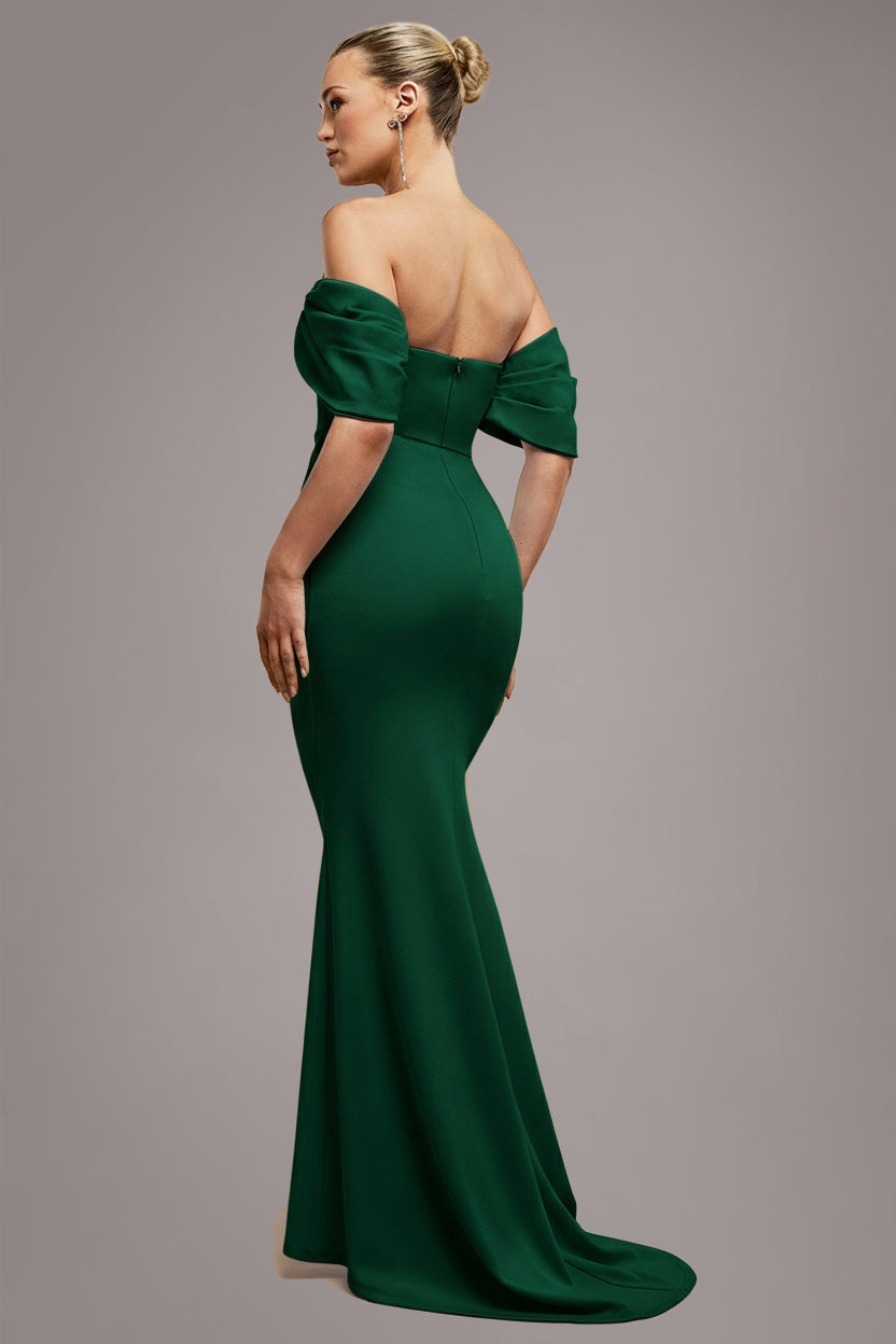 Off The Shoulder Draped Sleeve Maxi Dress - Emerald Green DR3259