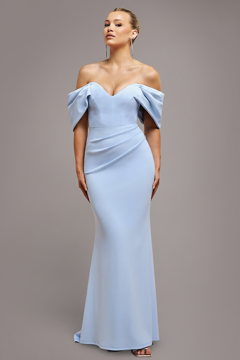 Off The Shoulder Draped Sleeve Maxi Dress - Blue DR3259