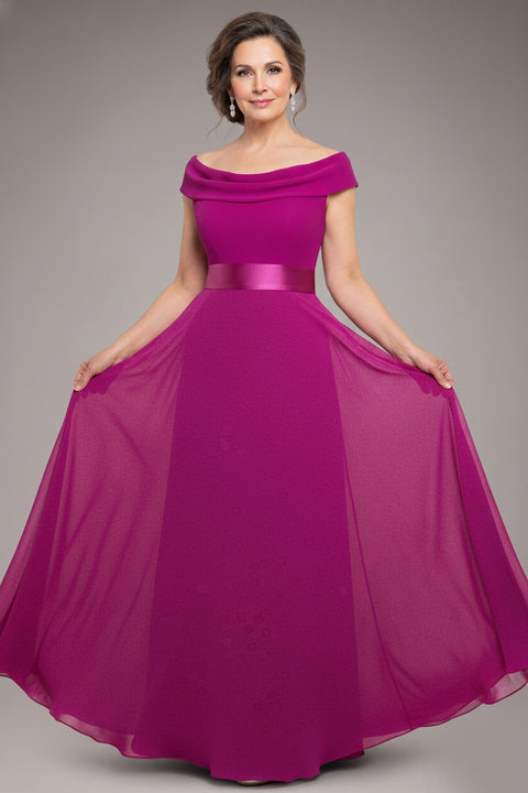 Cowl Neck Chiffon Maxi Dress - Magenta by Goddiva