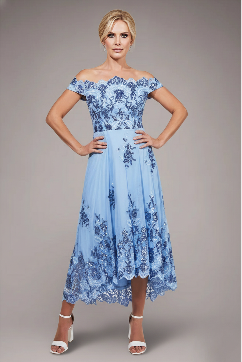 Bardot Sequin & Lace High Low Midi - Blue DR3675M