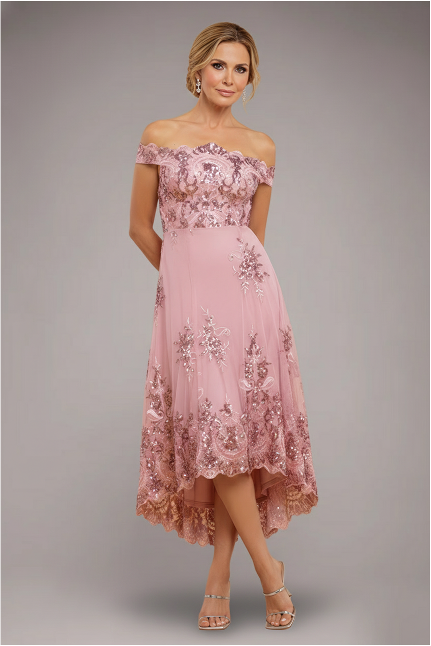 Bardot Sequin & Lace High Low Midi - Blush Pink DR3675M