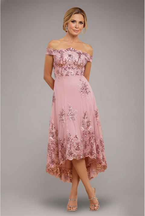 Bardot Sequin & Lace High Low Midi - Blush Pink by Goddiva