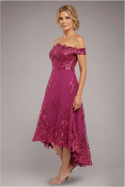 Bardot Sequin & Lace High Low Midi - Magenta by Goddiva