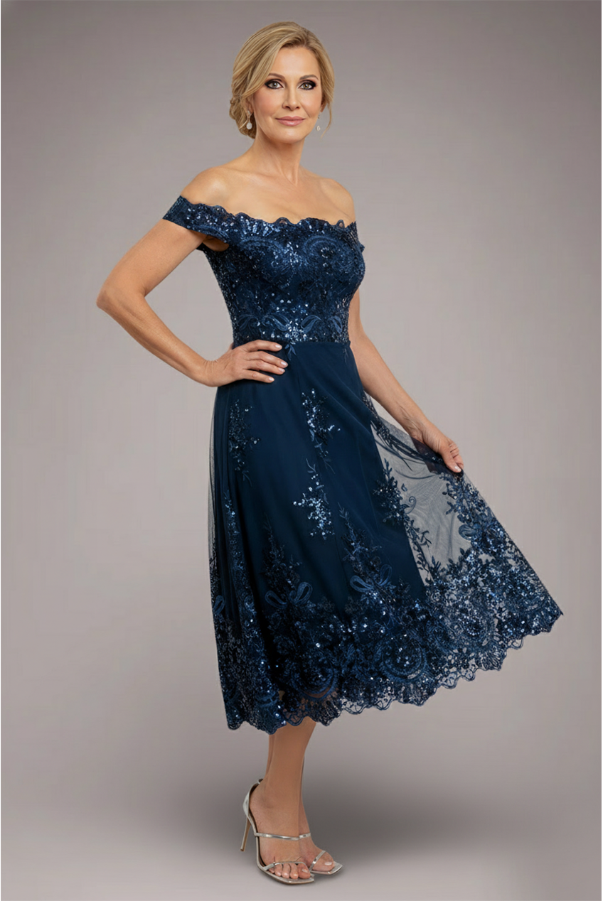 Bardot Sequin & Lace High Low Midi - Navy Blue DR3675M