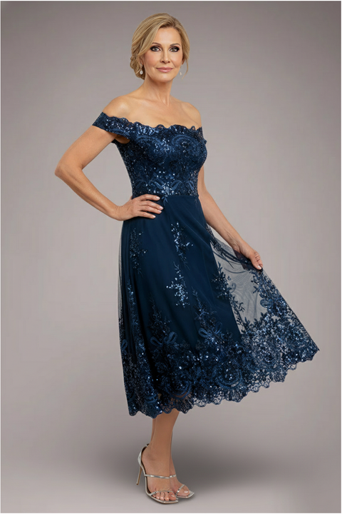 Bardot Sequin & Lace High Low Midi - Navy Blue by Goddiva