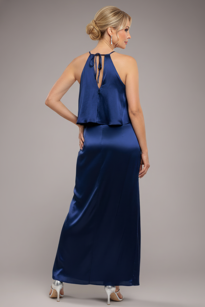 Satin Viscose Front Wrap Midaxi Dress - Navy Blue DR4002M