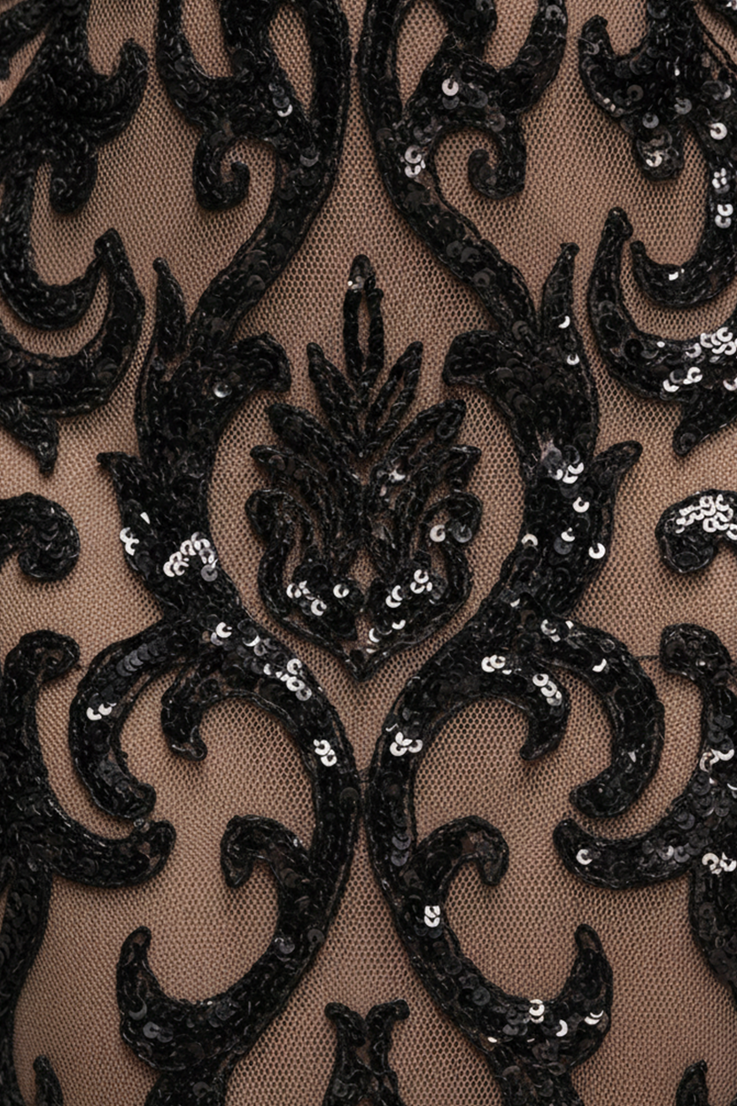 Tassel & Sequin Midaxi With Front Split - Black DR4006