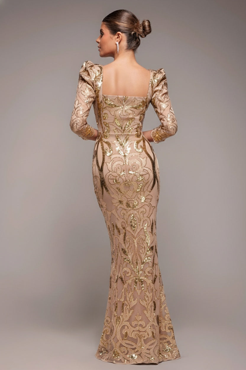 Square Neck Scalloped Lace Maxi - Champagne DR4016
