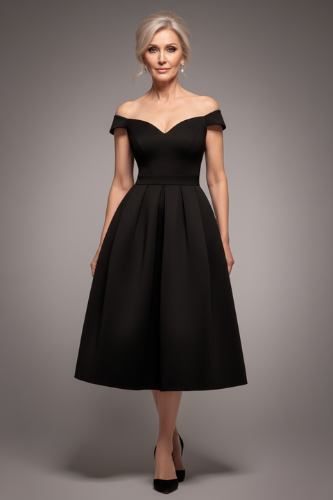 Scuba Foam Skater Midi Dress - Black by Goddiva