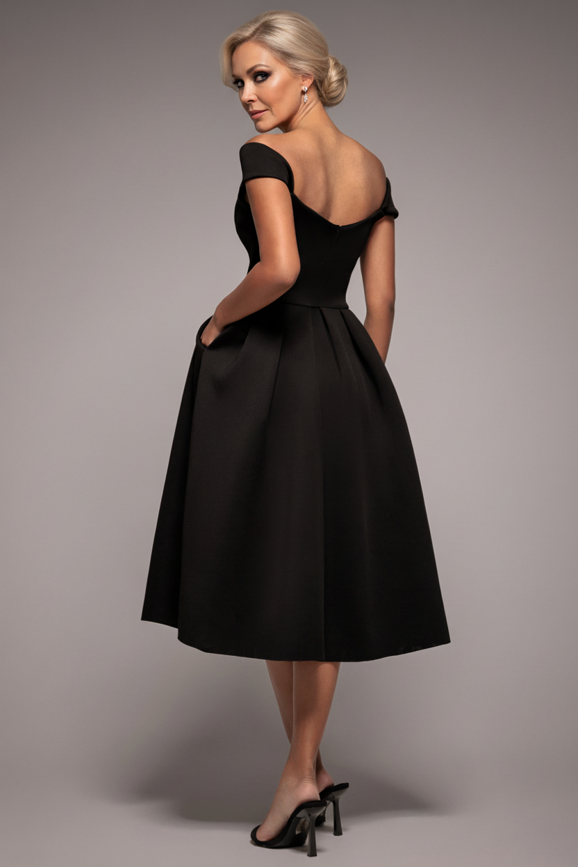 Scuba Foam Skater Midi Dress - Black DR4133M