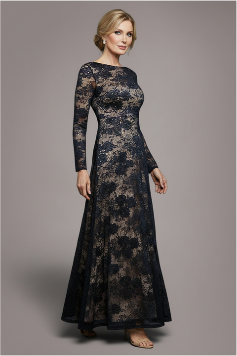 Scalloped Lace A-Line Maxi Dress - Black by Goddiva