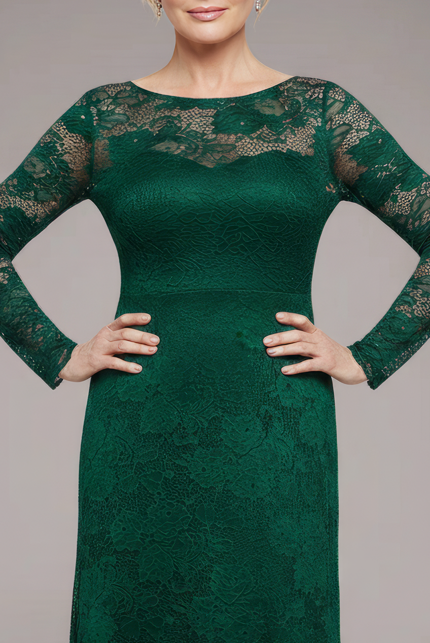 Scalloped Lace A-Line Maxi Dress - Emerald Green DR4496M