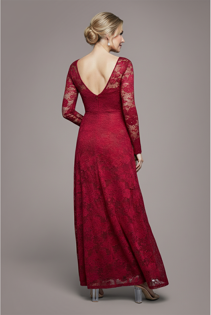 Scalloped Lace A-Line Maxi Dress - Wine DR4496M