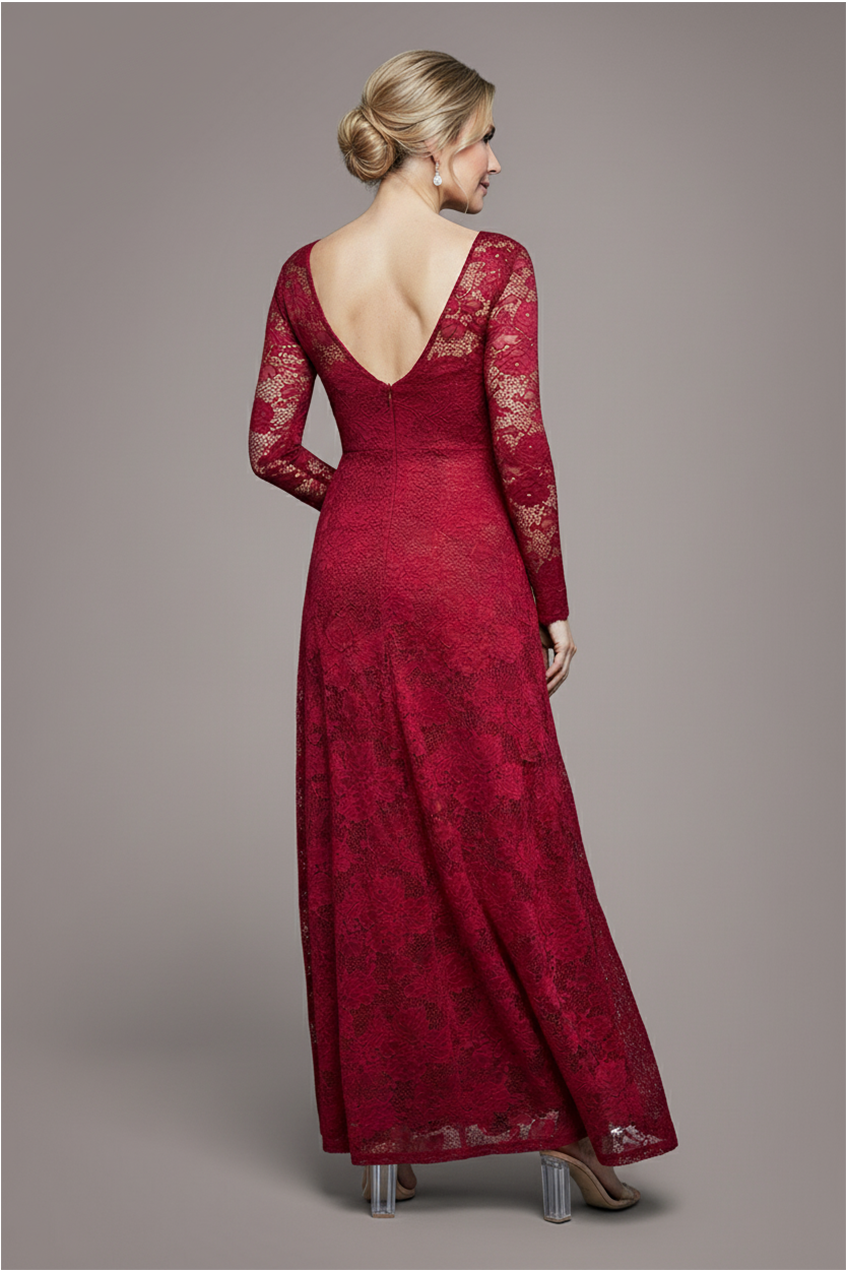 Scalloped Lace A-Line Maxi Dress - Wine DR4496M