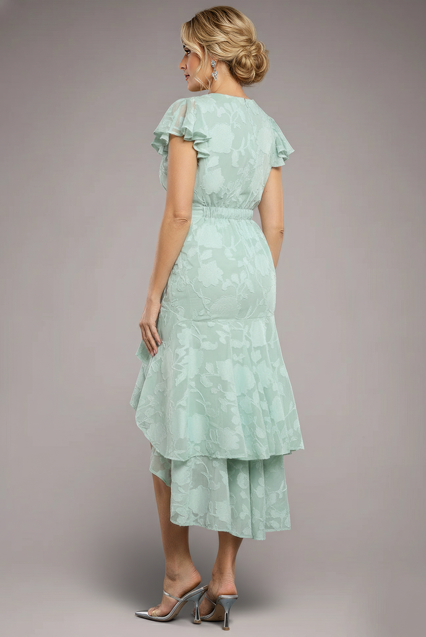 Jacquard Chiffon Wrap High Low Midaxi Dress - SageGreen DR4552M