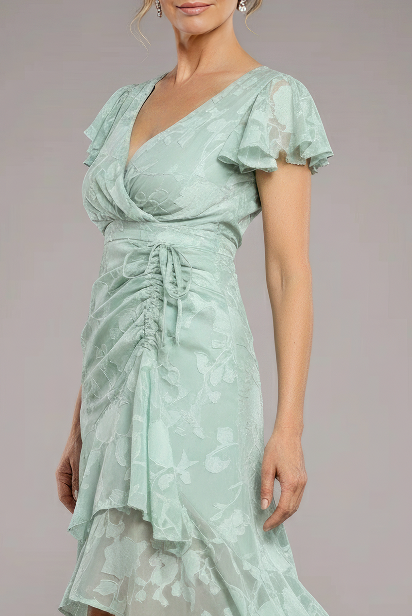 Jacquard Chiffon Wrap High Low Midaxi Dress - SageGreen DR4552M