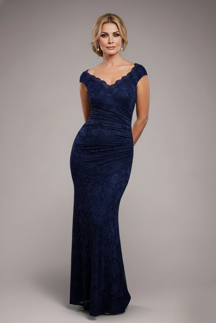 Off The Shoulder Scalloped Neck Maxi Dress - Navy Blue DR4600M