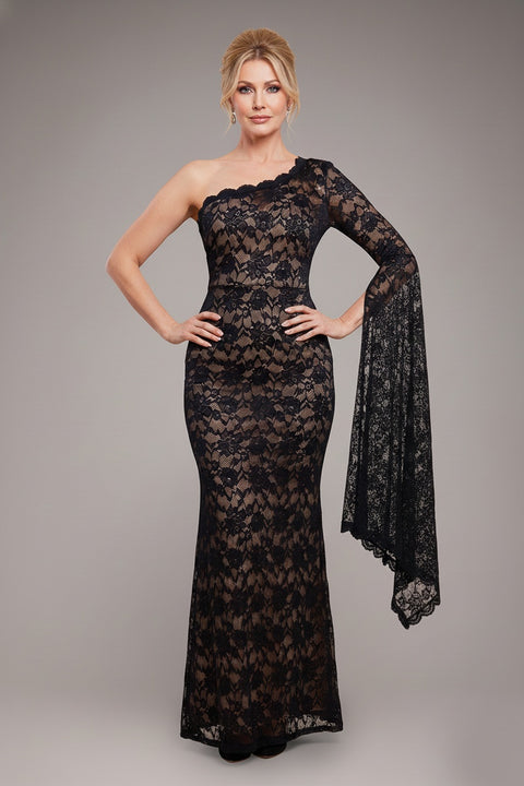 One Shoulder Scalloped Neck Maxi Dress - Black by Goddiva