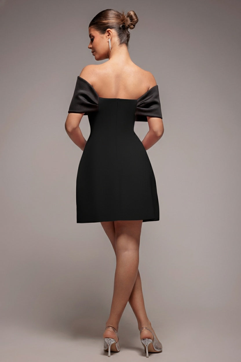 Front Bow Off The Shoulder Mini Dress - Black DR4613
