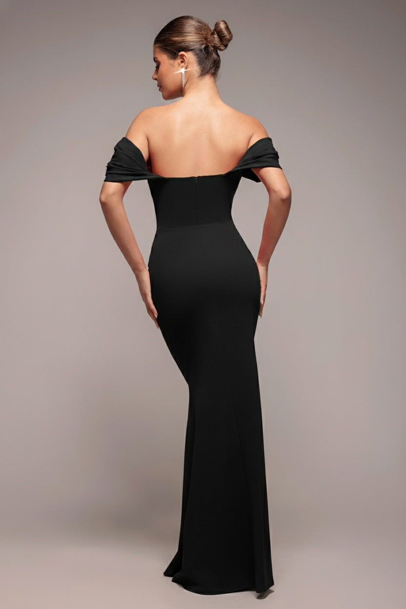 Diamante Heart Trim Evening Maxi Dress - Black DR4674