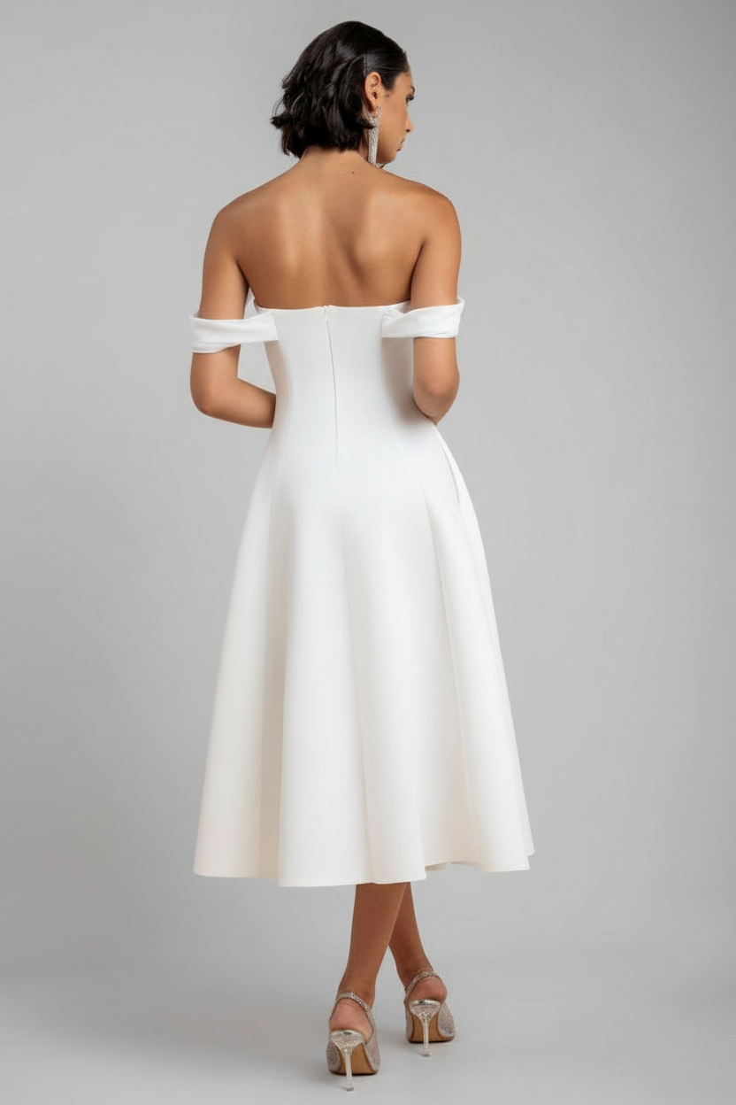 Sparkle Chiffon Cowl Bardot Skater Midi Dress - Cream DR4721