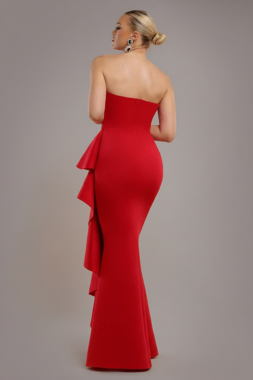 Boobtube Peplum Waterfall Frill Maxi Dress - Red DR4738