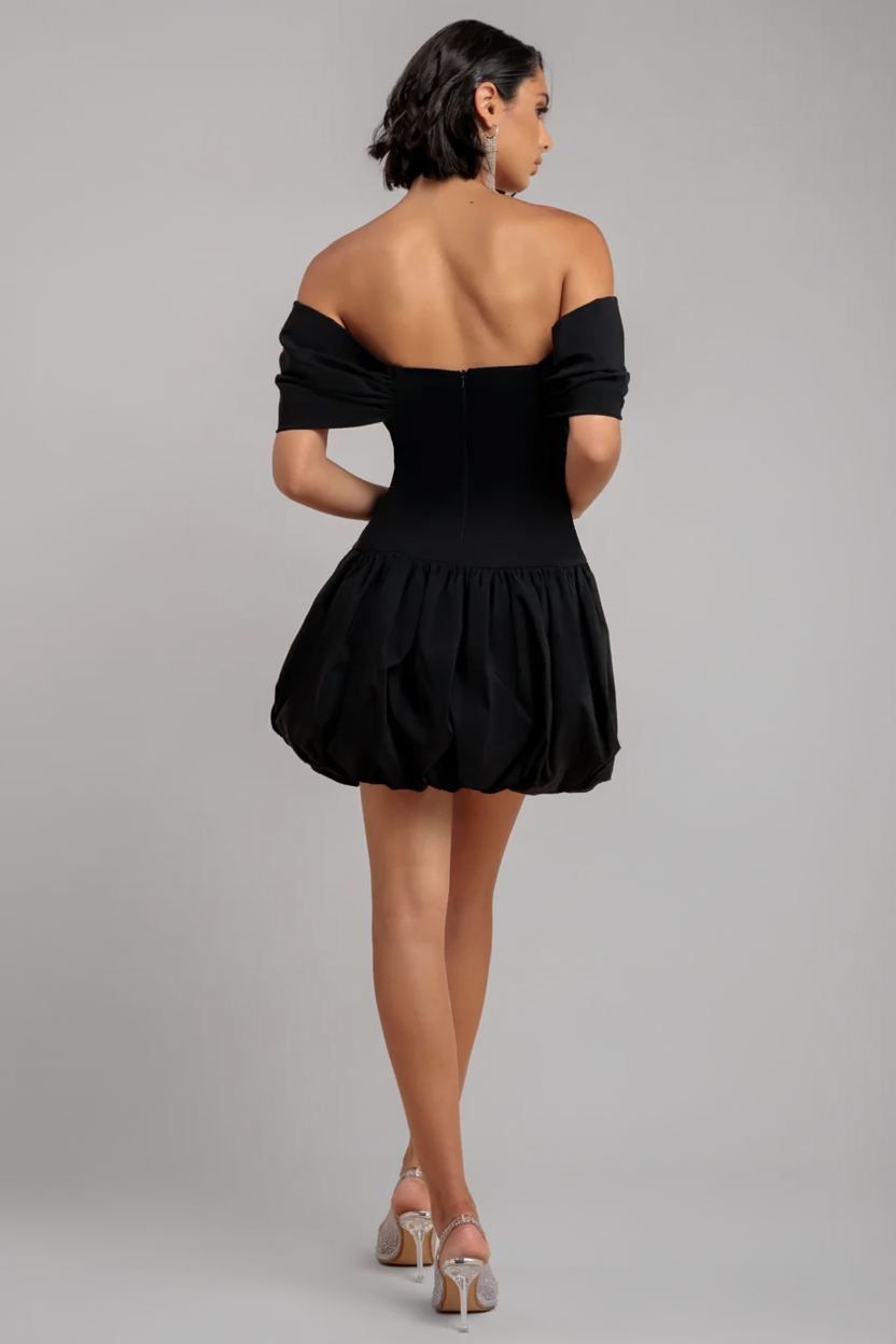 Bardot Babydoll Corset Mini Dress - Black DR4740