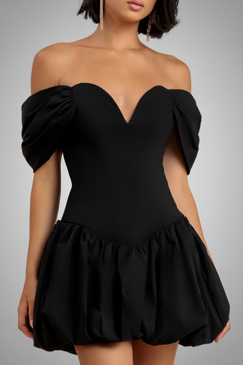 Bardot Babydoll Corset Mini Dress - Black DR4740