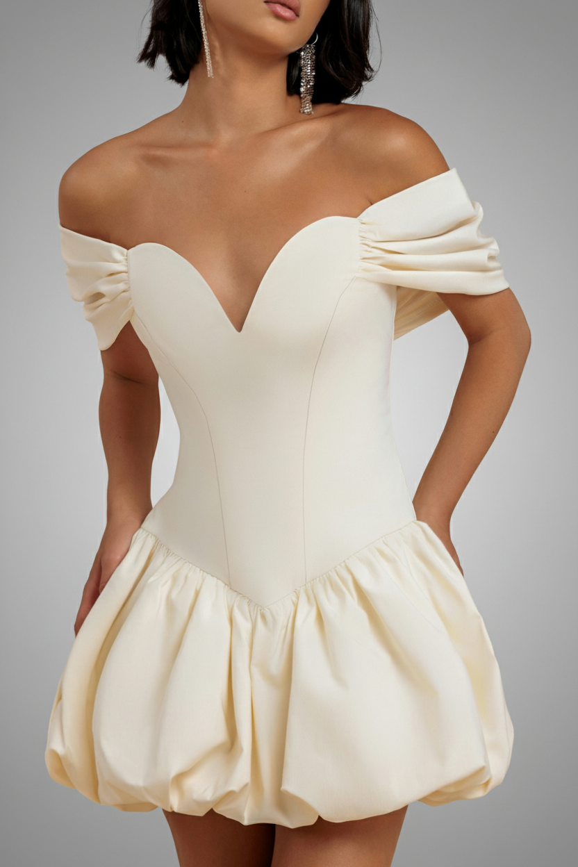 Bardot Babydoll Corset Mini Dress - Cream DR4740