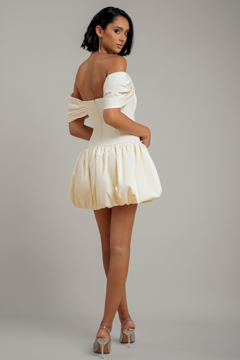 Bardot Babydoll Corset Mini Dress - Cream DR4740