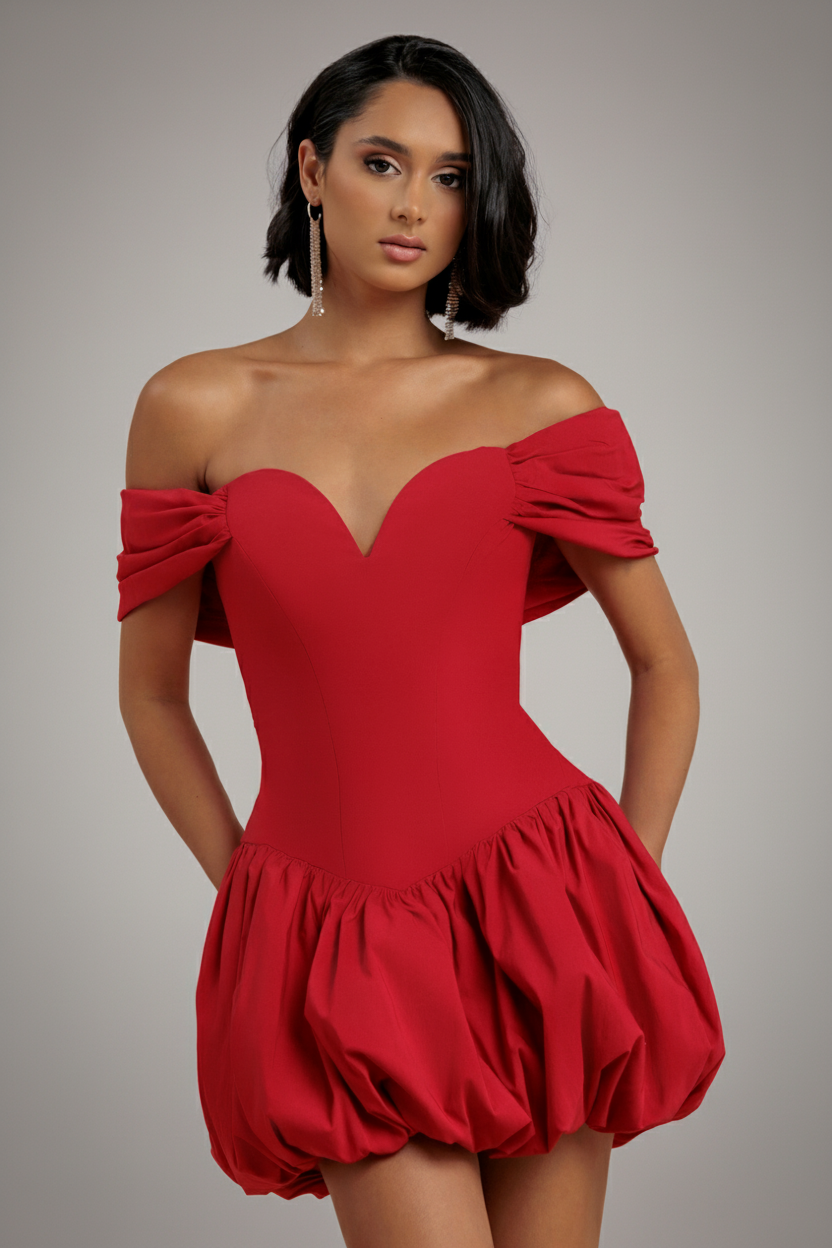 Bardot Babydoll Corset Mini Dress - Red DR4740