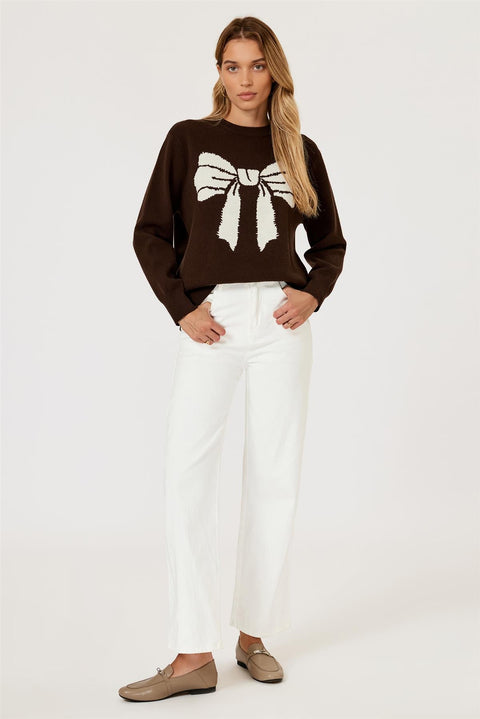 Bowknot Pattern Knit Jumper Top In Brown by FS Collection