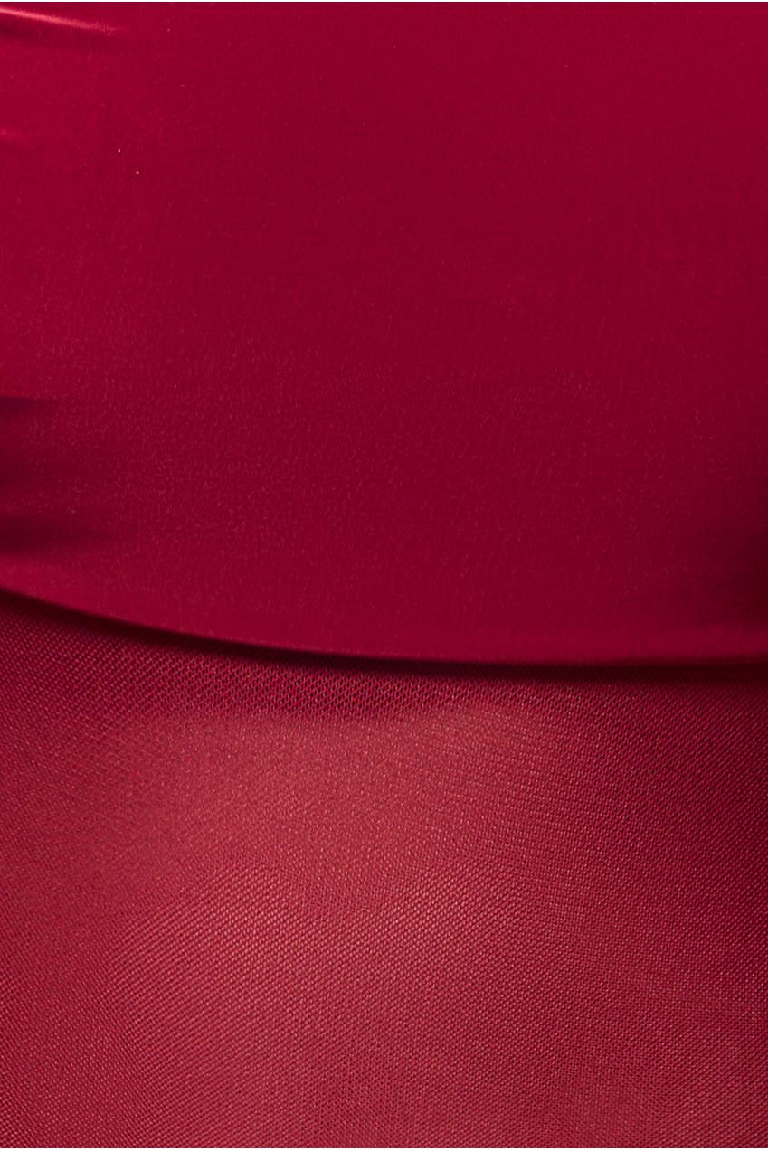 Gathered Off The Shoulder Mesh Waist Panel Maxi Dress - Wine DR4857