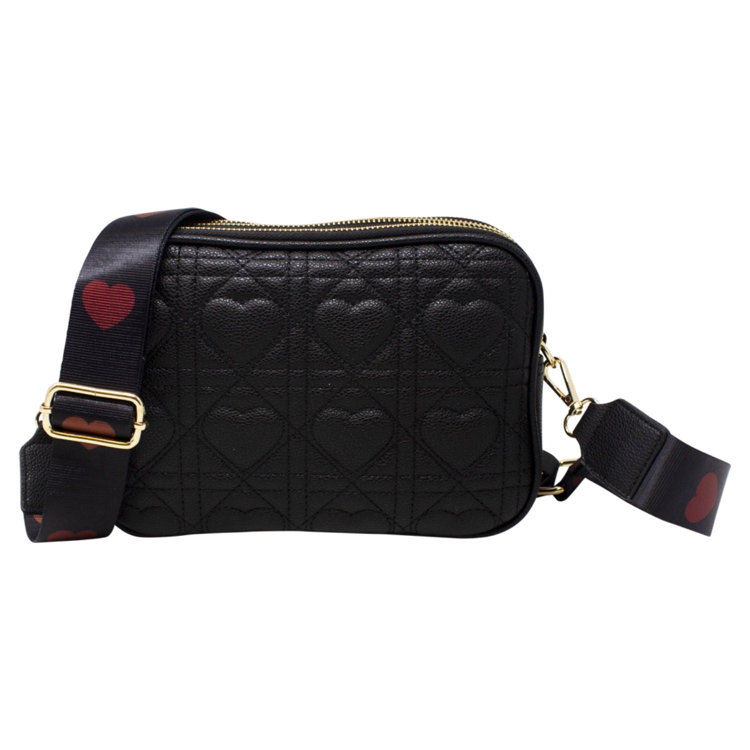 Heart Quilted Crossbody Camera Bag In Black HB344202