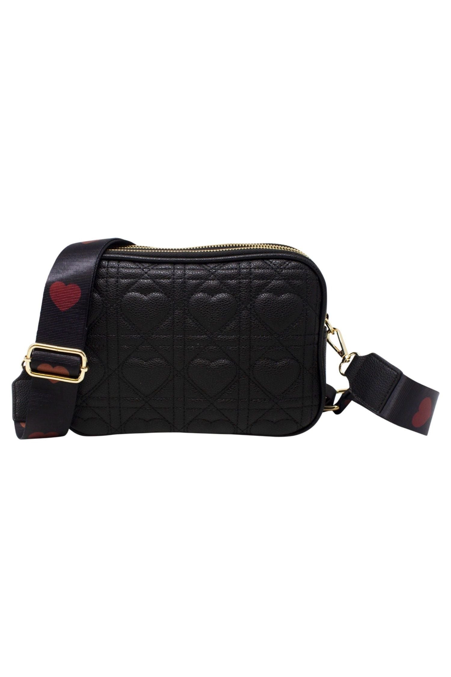 Heart Quilted Crossbody Camera Bag In Black HB344202