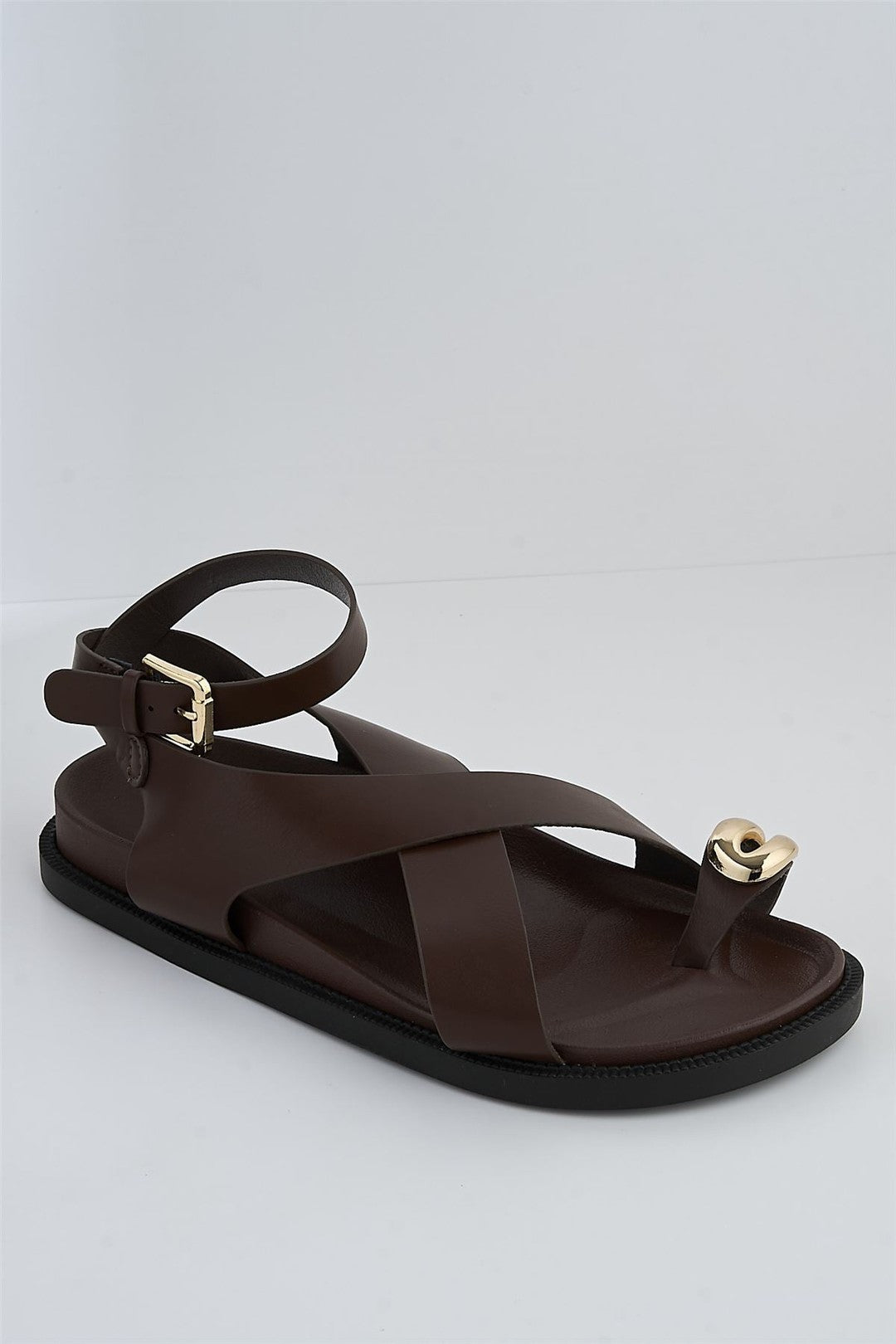 Julia Gold Pebble Detail Crossover Anklestrap Sandals In Chocolate KIDMAN368-CHOC