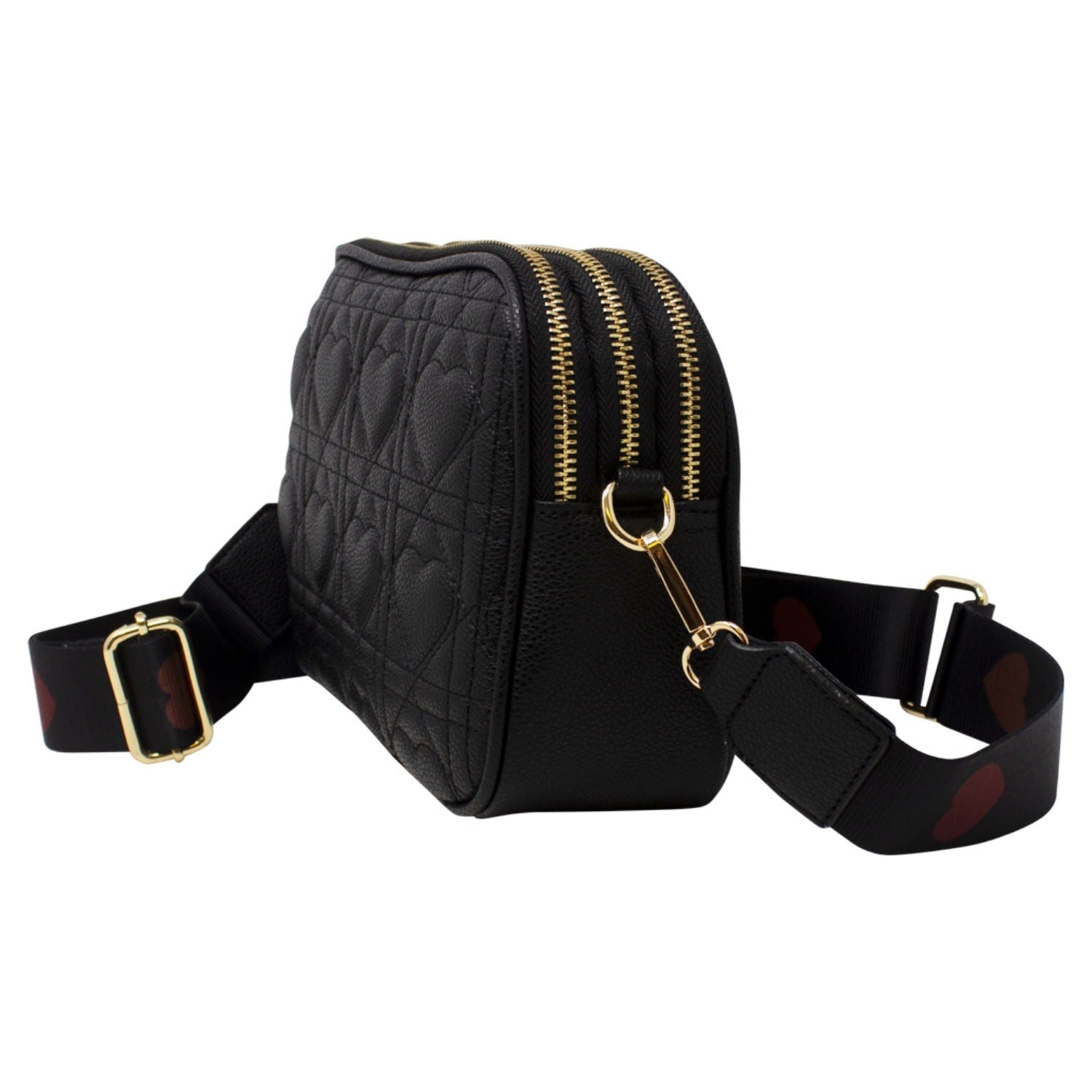 Heart Quilted Crossbody Camera Bag In Black HB344202