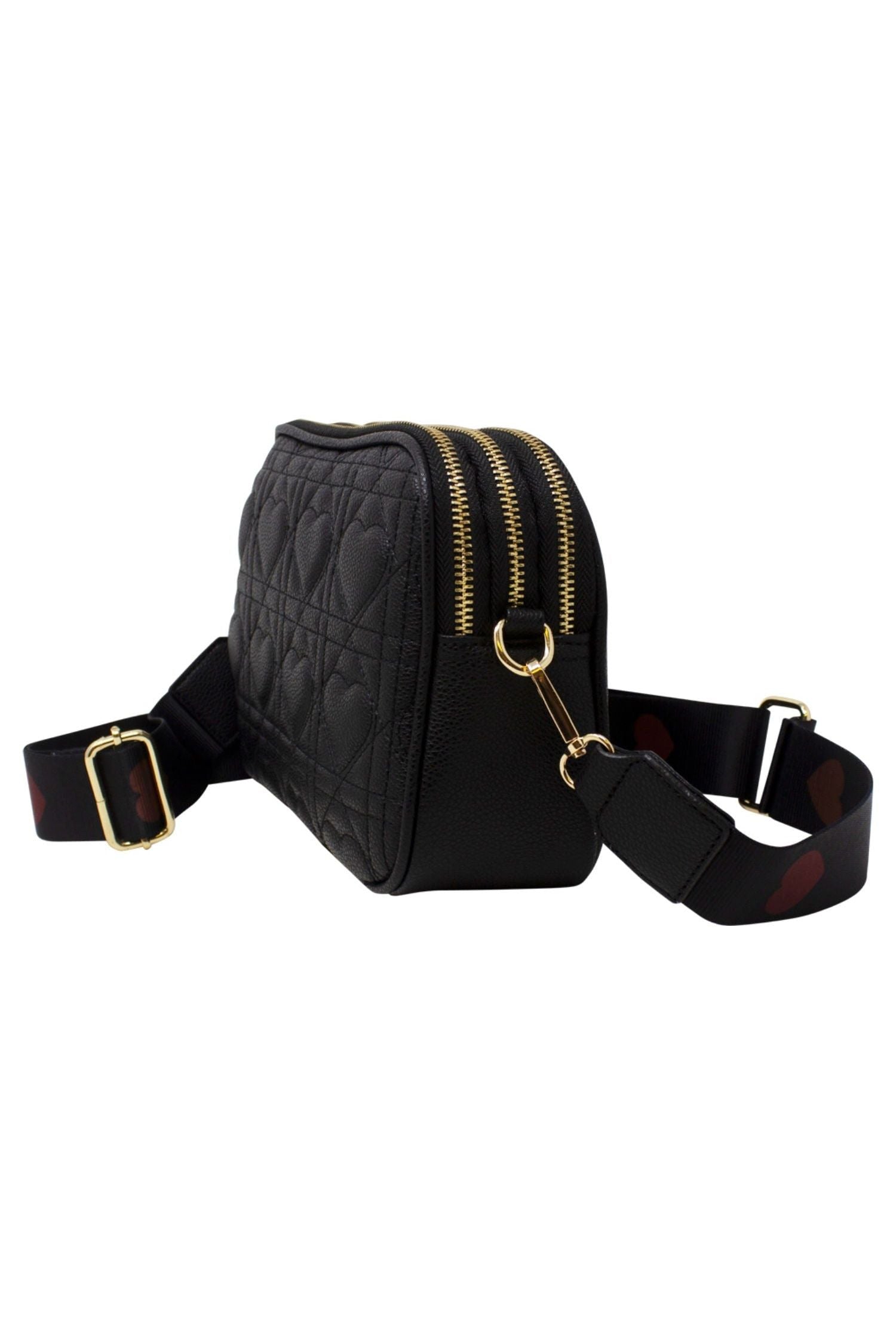 Heart Quilted Crossbody Camera Bag In Black HB344202