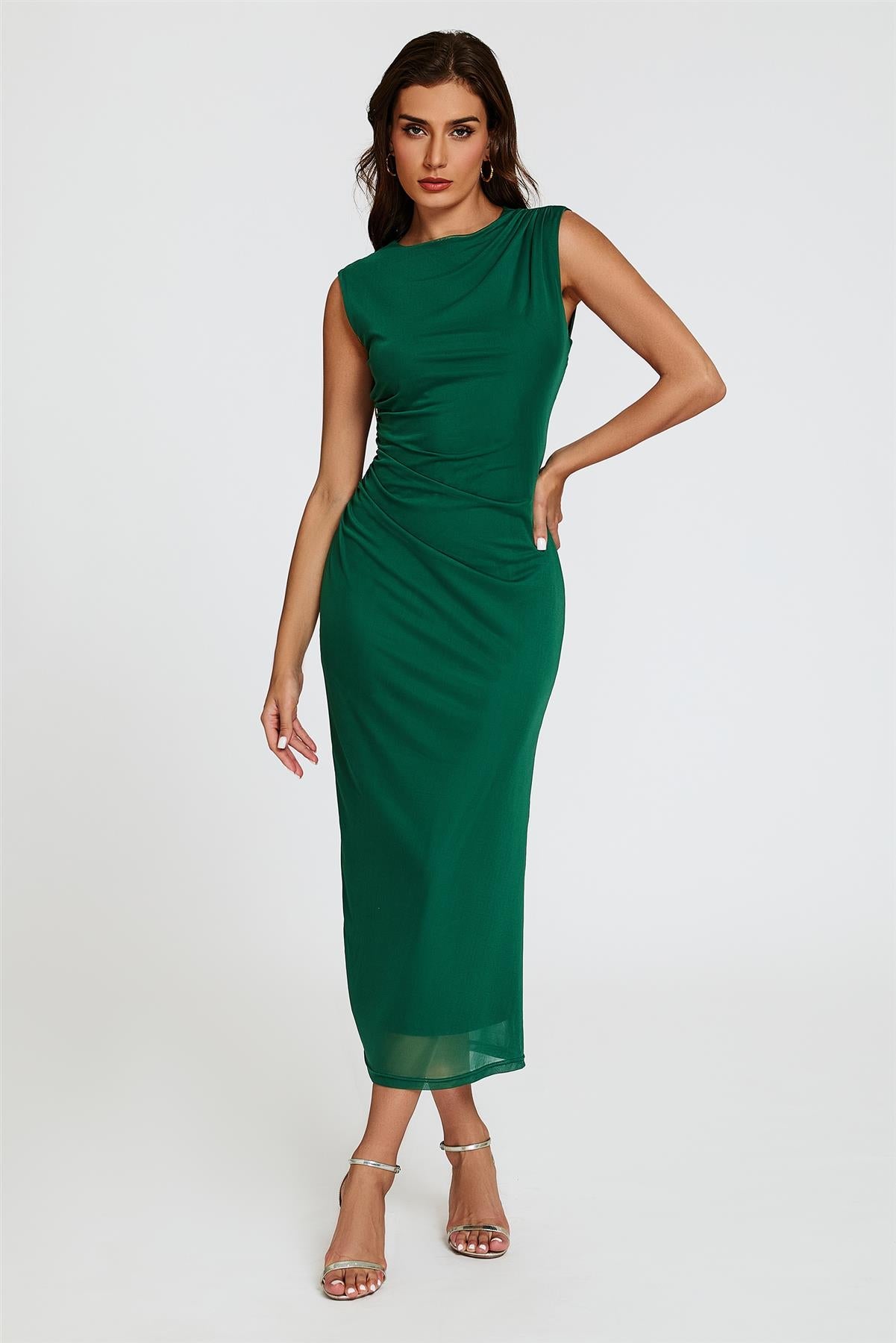 Mesh Maxi Dress In Green FS824