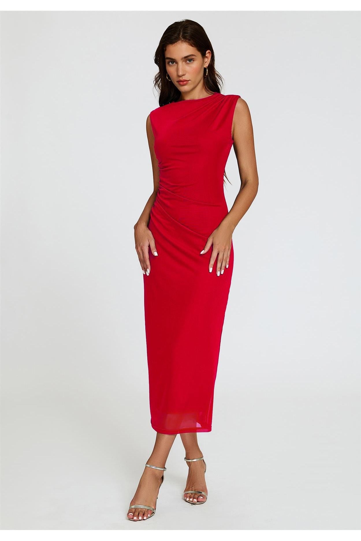 Mesh Maxi Dress In Red FS824