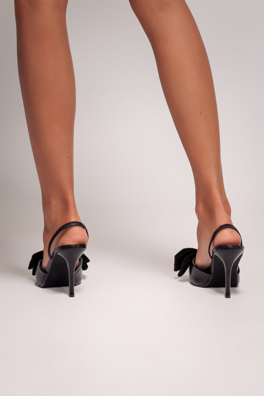 Bow Detail Slingback Low Heels - Black SH13
