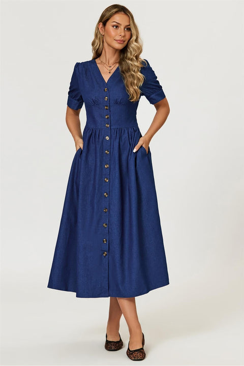 Denim Midi Dress In Blue by FS Collection