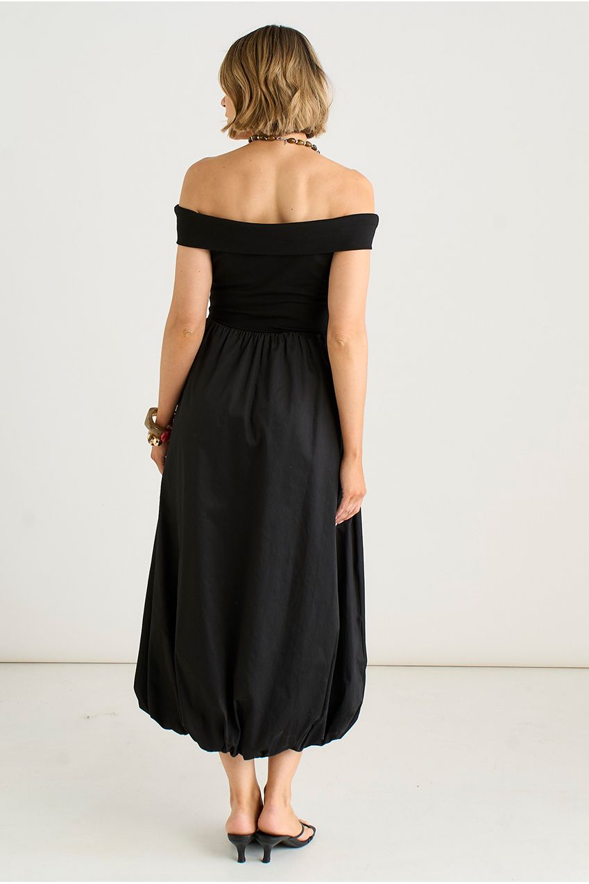 Black Bardot Jersey Mix Puff Ball Midi Dress GL2051