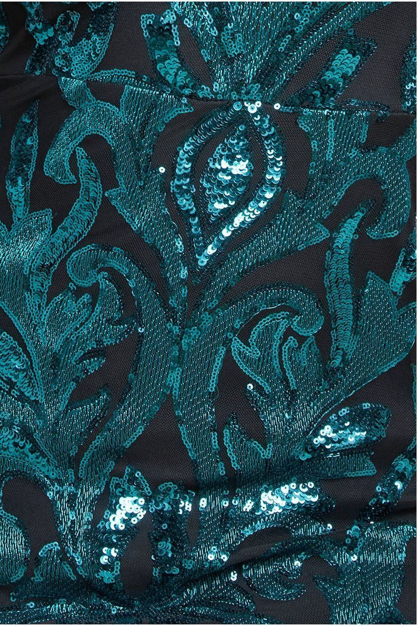 Square Neck Scalloped Embroidered Sequin Midi Dress - Emerald Green DR4124PLUS