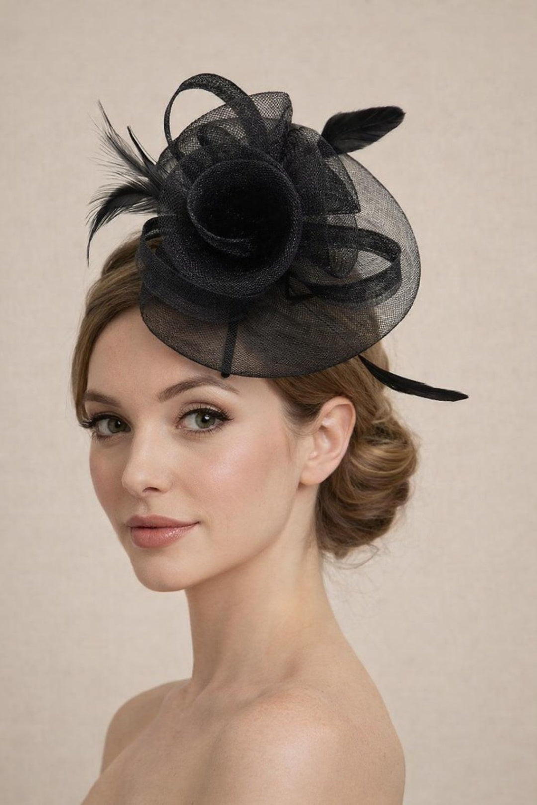 Floral Fascinator With A Wide Base In Black HA301802